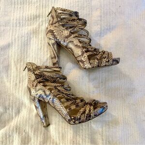 Loeffler Randall snakeskin platform heels